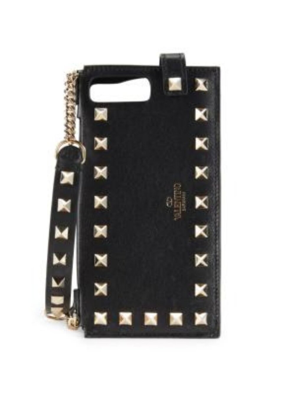 Valentino Garavani Black Leather & Gold Rockstud iPhone Case, Box & Dustbag- NWT